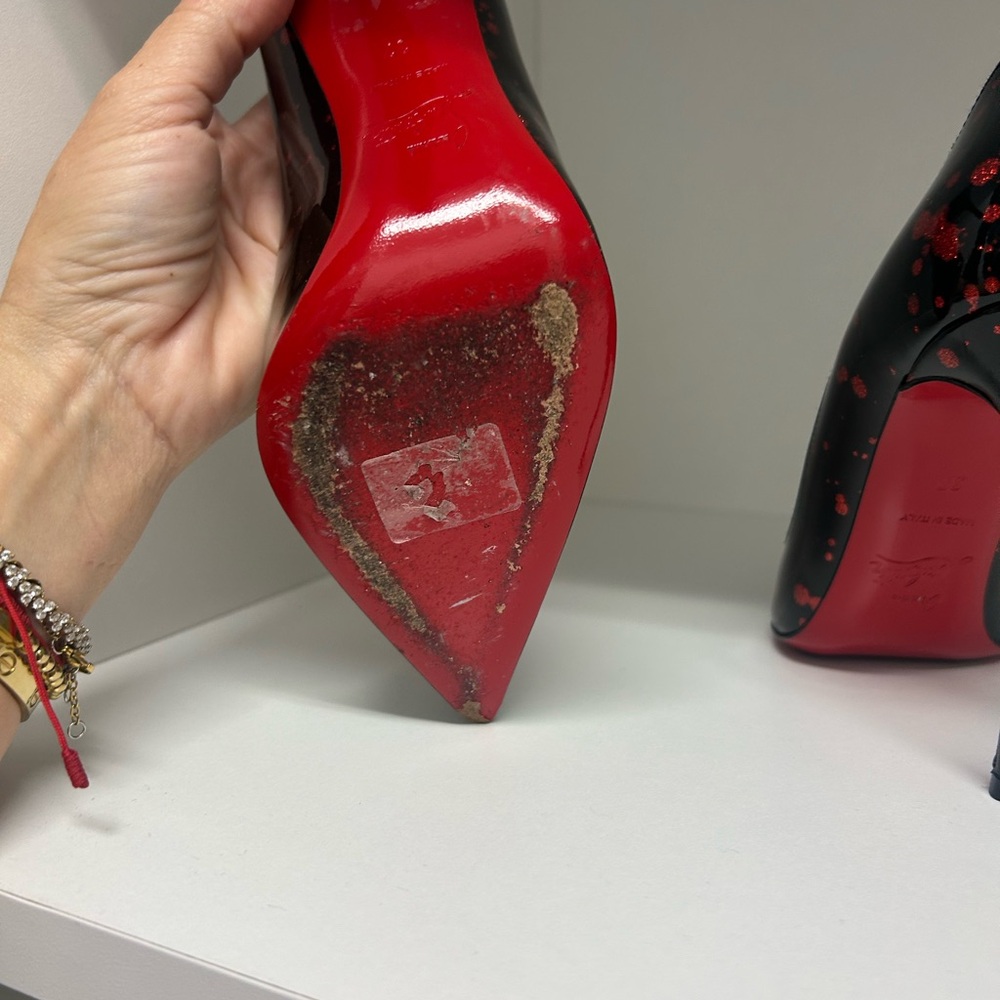 Christian Louboutin Pigalle Follies Black Patent sz 37 red black w box 100mm - Picture 10 of 15
